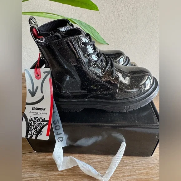 Ground up Toddler Lace-Up side zipper Black glitter combat Boots size 9 - Picture 6 of 6